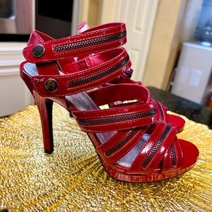 Candy Apple Red Gianni Bini Strappy Heels, Never Worn, Size 7.5